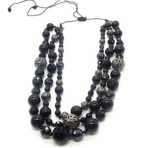 Faceted Beaded & Silver-tone Necklace Adjustable Sliding Knot